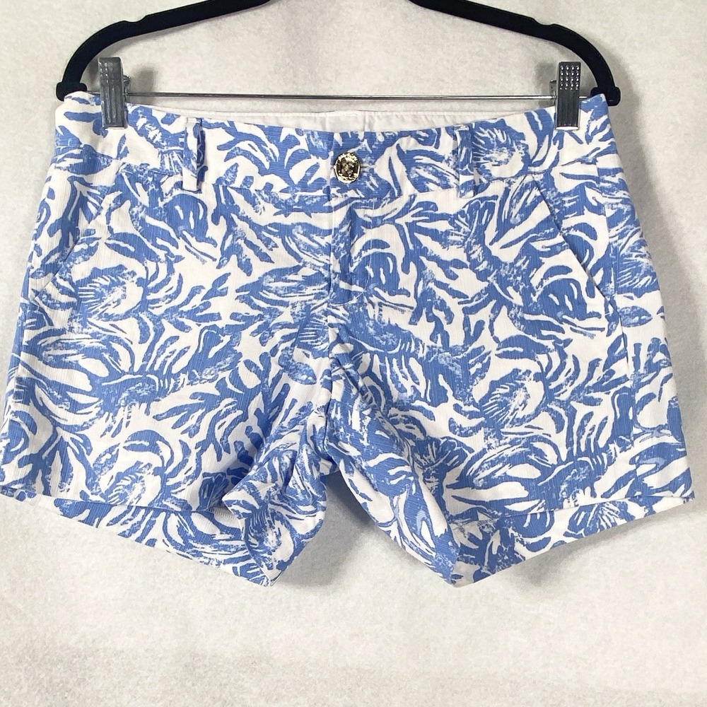 Lilly Pulitzer The Collahan Shorts Women's Large White Blue Floral 5" Inseam